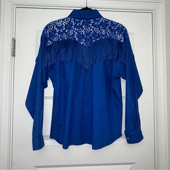 Vintage Lilia Smitty Lace Fringe Long Sleeve Button Front Shirt Blouse Top - Picture 10 of 11